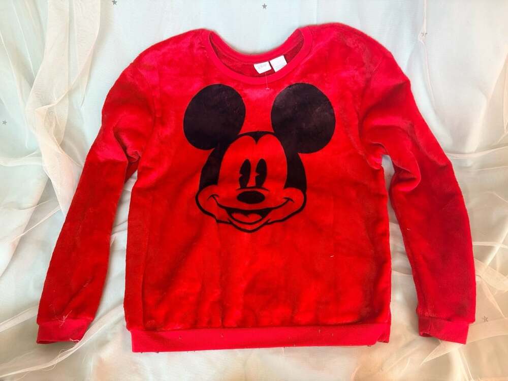 Disney Mickey Mouse Fuzzy Fleece Red Long Sleeve Crewneck Pullover Sweater M